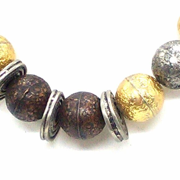 Vintage Liz Claiborne Graduated Beaded Necklace Gold Silver Bronze Tone Textured - Picture 4 of 9